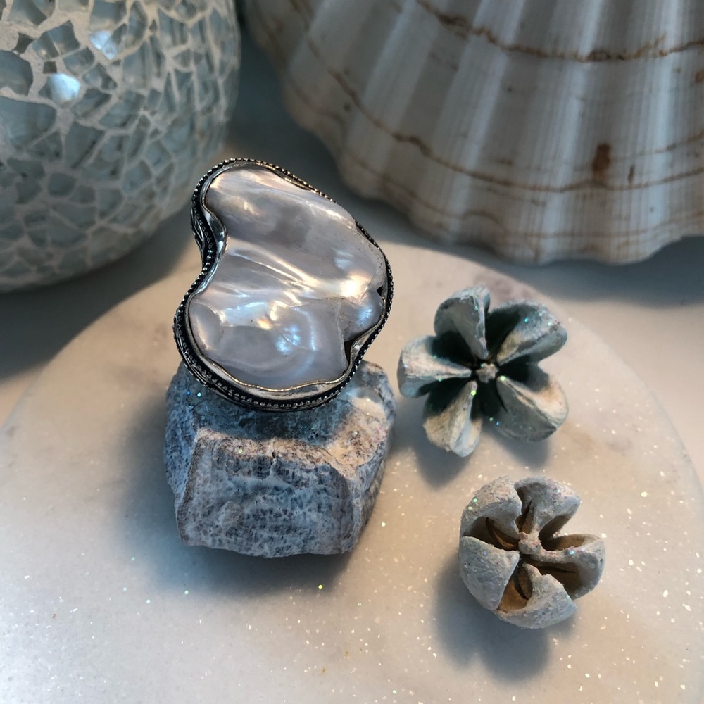 Biwa Pearl- Antique Design 925 Silver Ring
